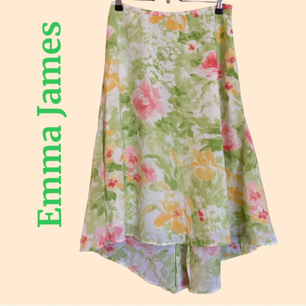 EMMA JAMES Floral Cottagecore Boho Women’s Skirt Gauzy Hi/Low Light Airy Lined - Picture 1 of 13